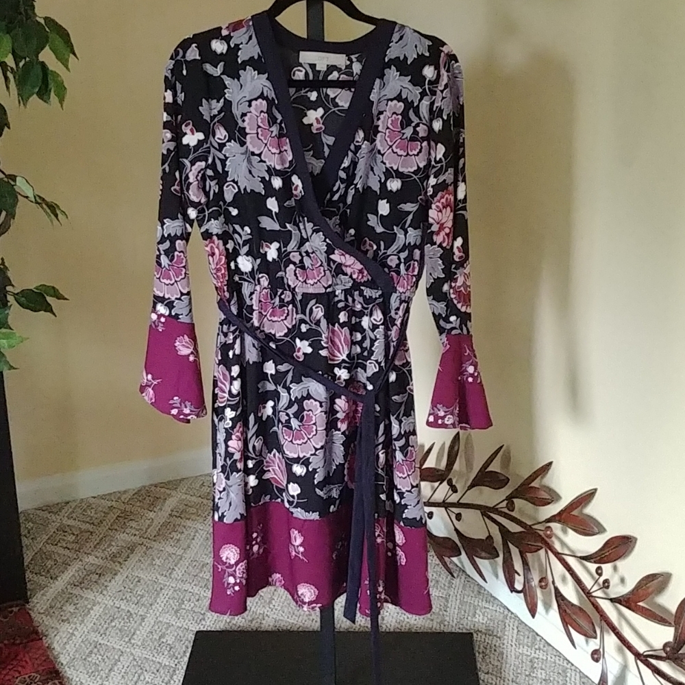 LOFT Floral Bell Sleeve Dress